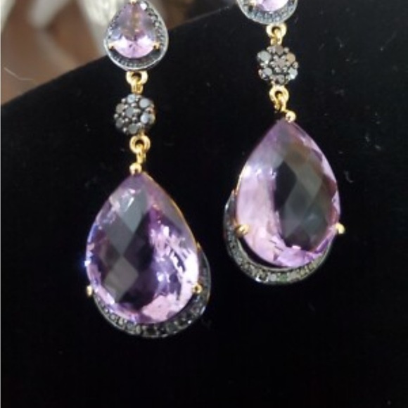 Hirajule Silver Pink Amethyst Drop Earrings Gold Plated - Picture 2 of 5